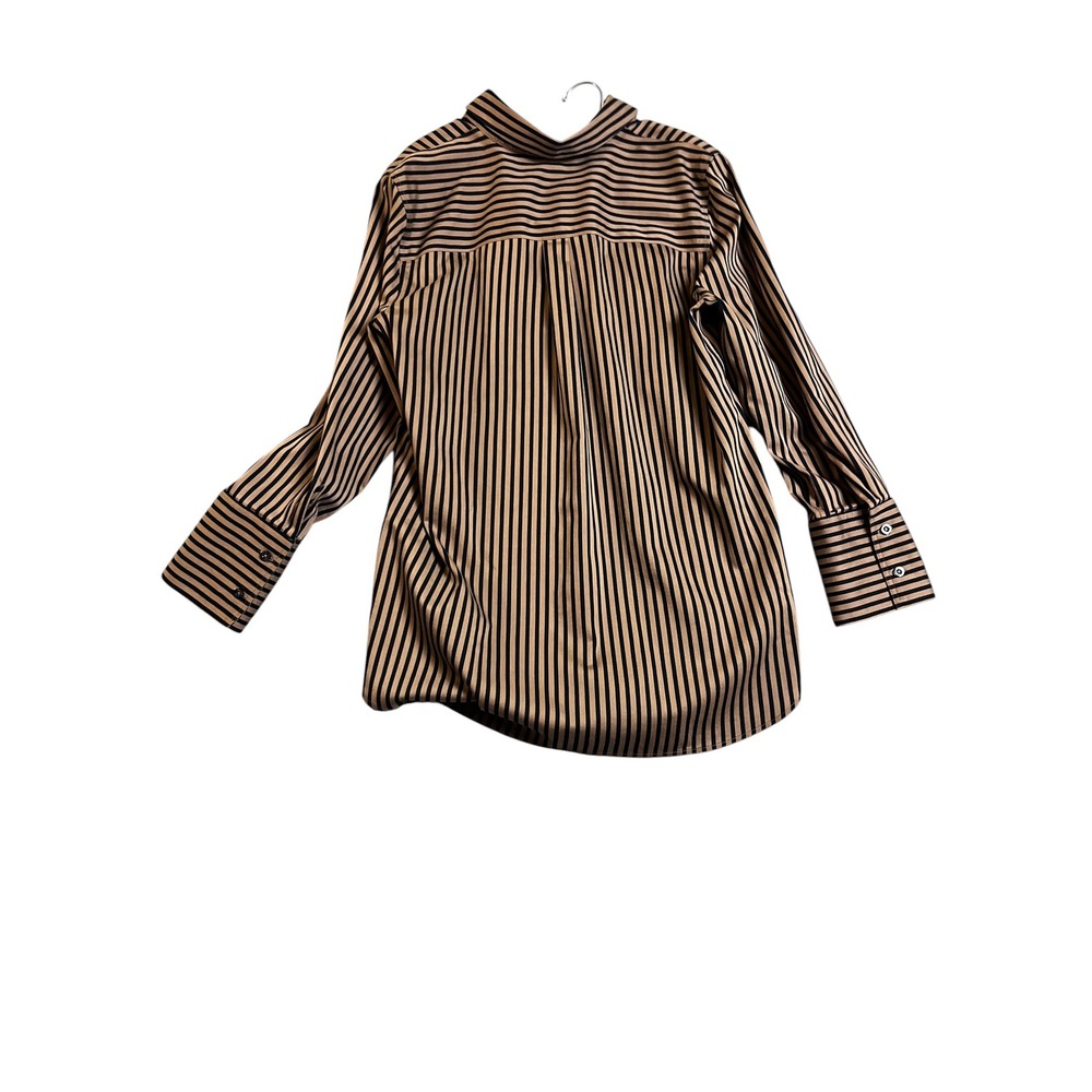 Chicos Tan Black Striped Blouse 2 US 12 14 Long Sleeve Button Front - Picture 8 of 9